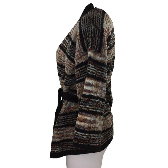 Vintage Rochelle Womens Cardigan Wrap Sweater Brown Striped Cream Blue Size XL - Picture 5 of 10